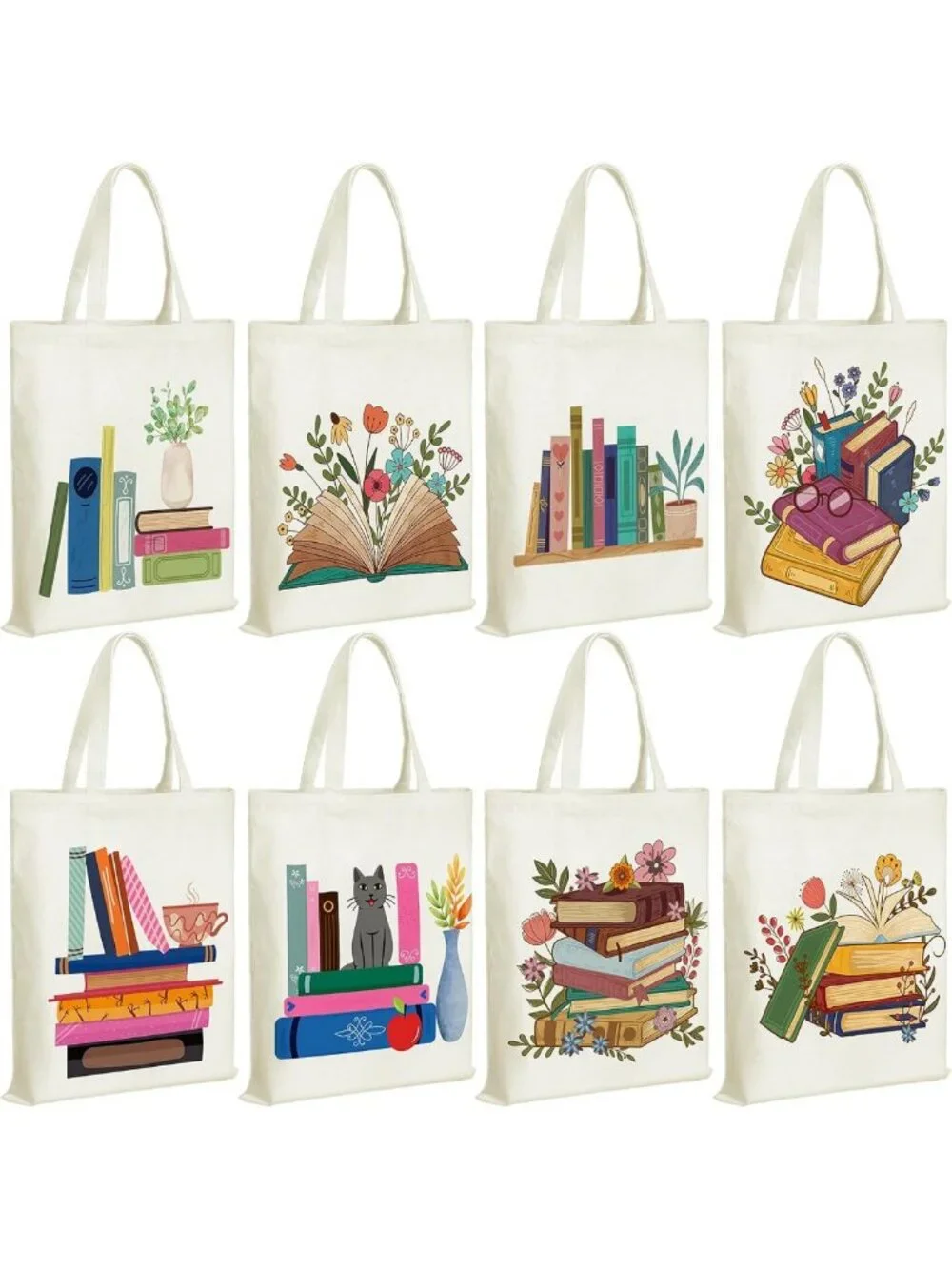 8 Pcs Bookish Tote Bags for Women | Perfect Gifts for Book Lovers & Teachers
